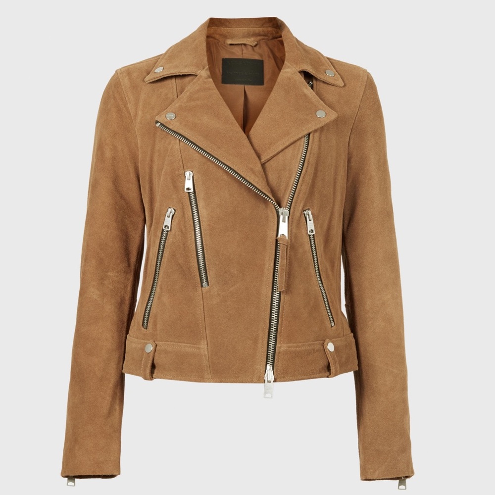 ALLSAINTS Women's Brown Neko Suede Biker Jacket